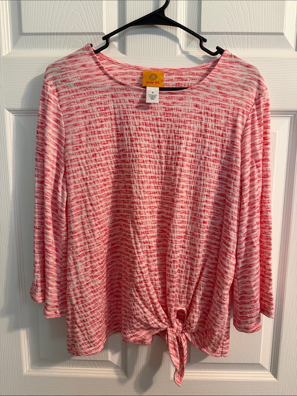 Ruby Rd. Pink Space-Dye Tie-Front Long Sleeve Top